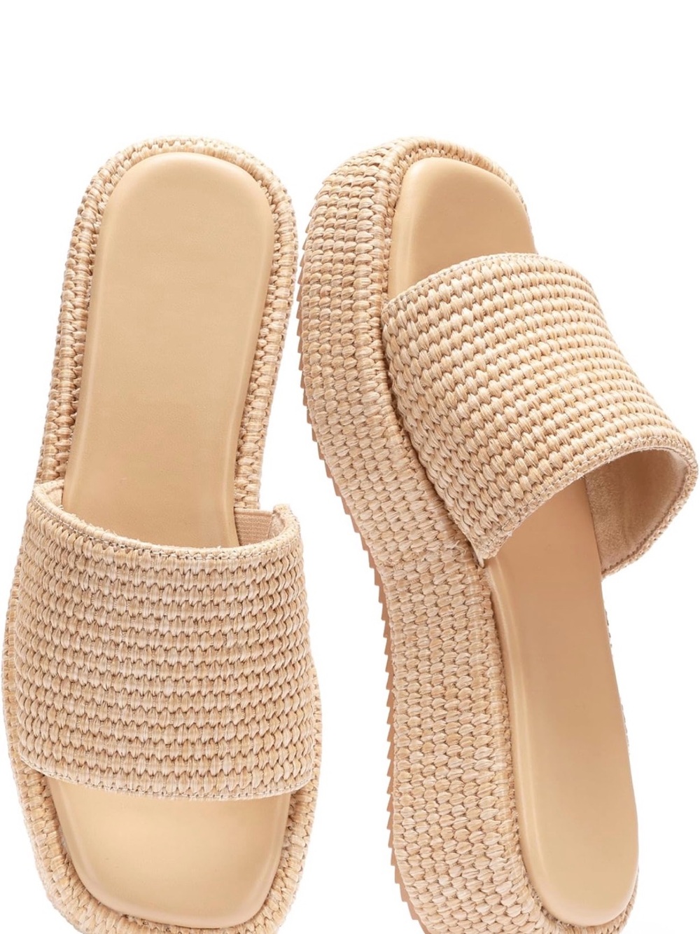 Women's Woven Slide Sandals in Beige - Casual Platform